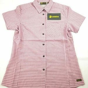 Short Sleeve Pink Plaid Shirt Womens Outdoor UPF30